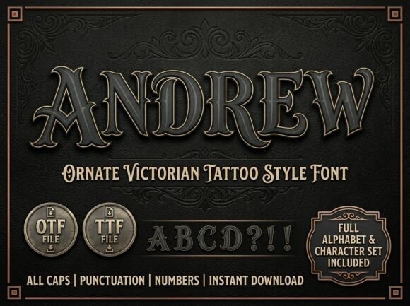 Andrew: Vintage Ink & Victorian Tattoo Style Font